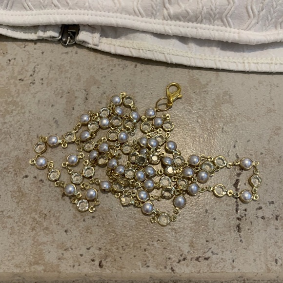 💜 Cream Textured Bikini Swimsuit Set Size L with Pearl Body Chain - Picture 6 of 10